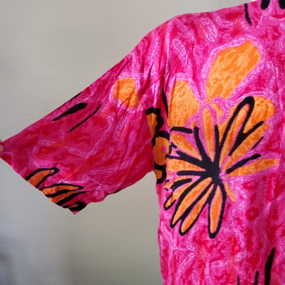 Womens Vintage tropical pink rayon Top medium - Picture 4 of 8